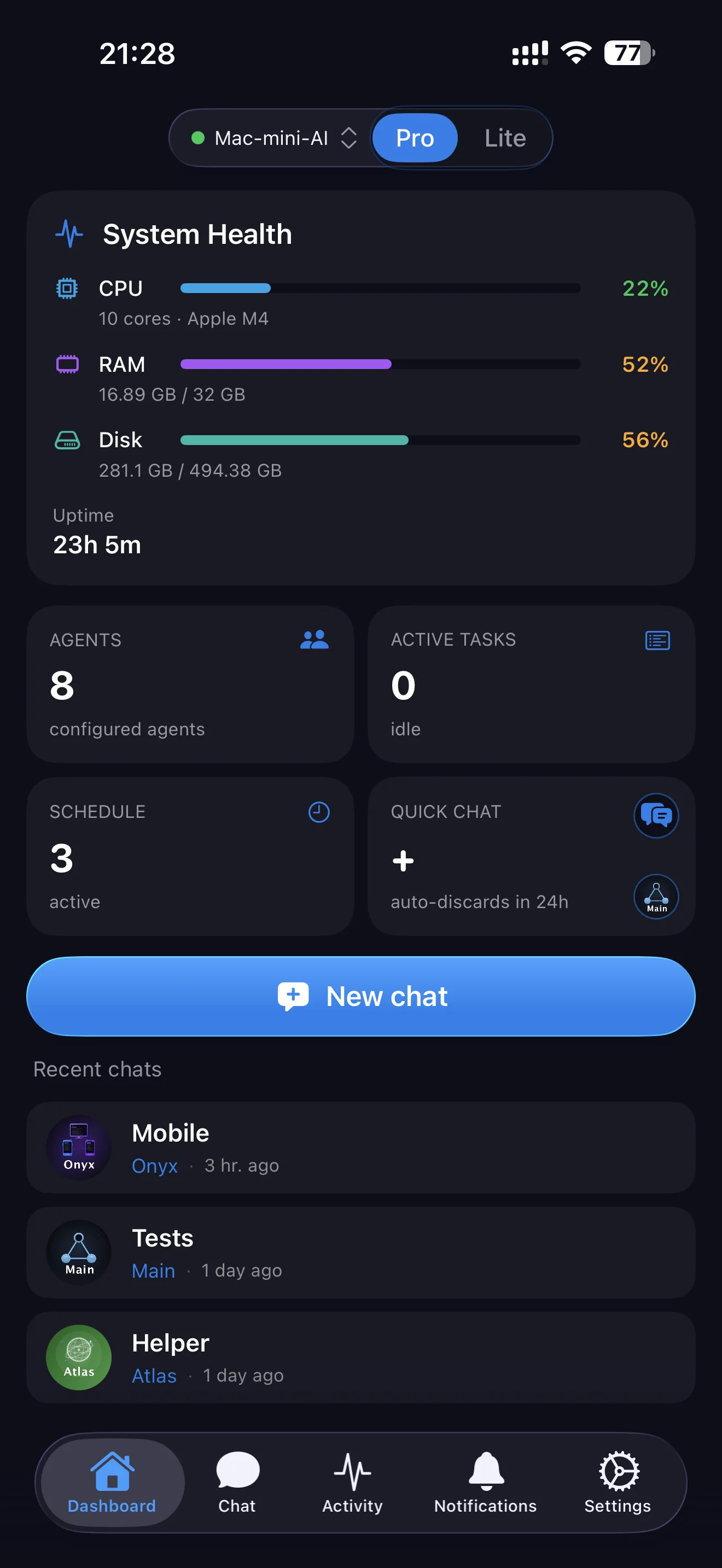 Sygen Pro mode — full agent dashboard